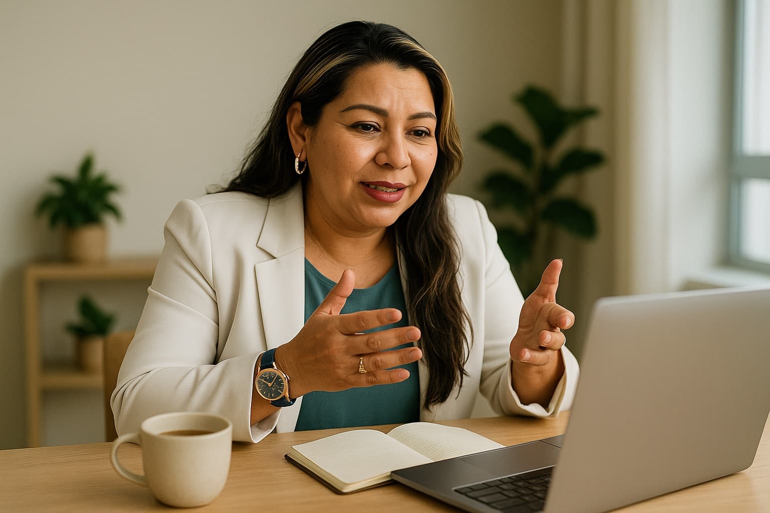 Liseth Usuga Orrego en una sesión online desde su consulta