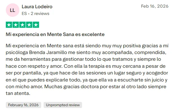 Reseña real de un paciente en la app de Mente Sana