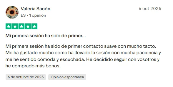 Reseña real de un paciente en la app de Mente Sana