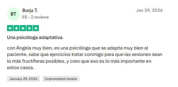 Reseña real de un paciente en la app de Mente Sana
