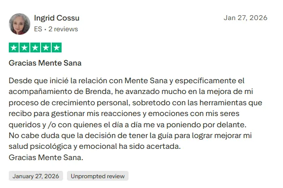 Reseña real de un paciente en la app de Mente Sana