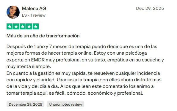 Reseña real de un paciente en la app de Mente Sana