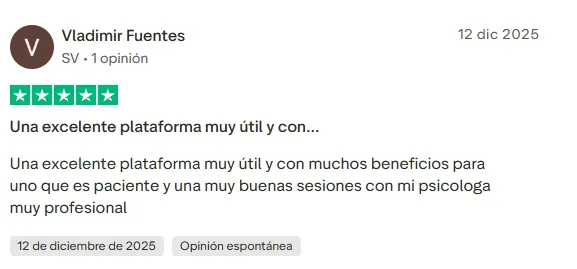 Reseña real de un paciente en la app de Mente Sana